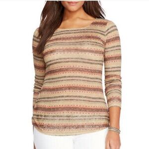 Ralph Lauren Earthy Striped Knit Top Linen Medium